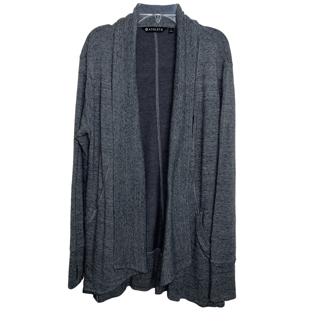 Athleta Women's Cardigan Sweater Size Large Gray Charcoal Heather Open Front C12